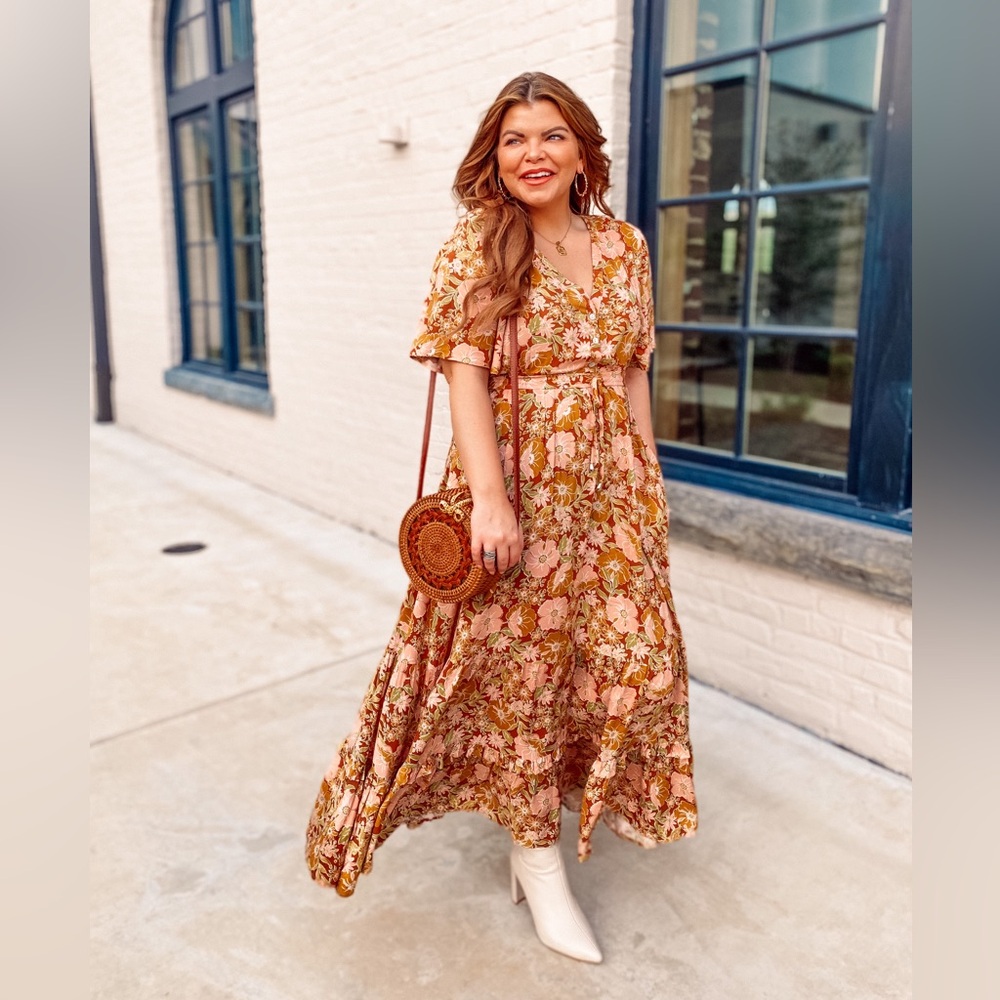 **Petal & Pup Floral Midi Dress - Size L**